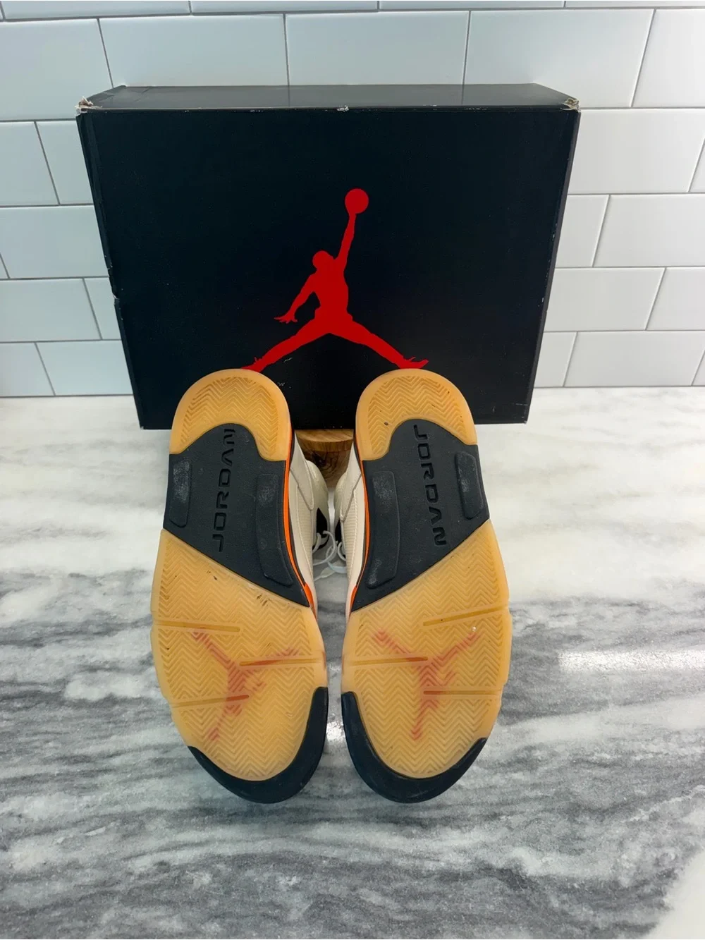 Air Jordan 5 Men’s High-Top Sneakers in White, Orange & Black